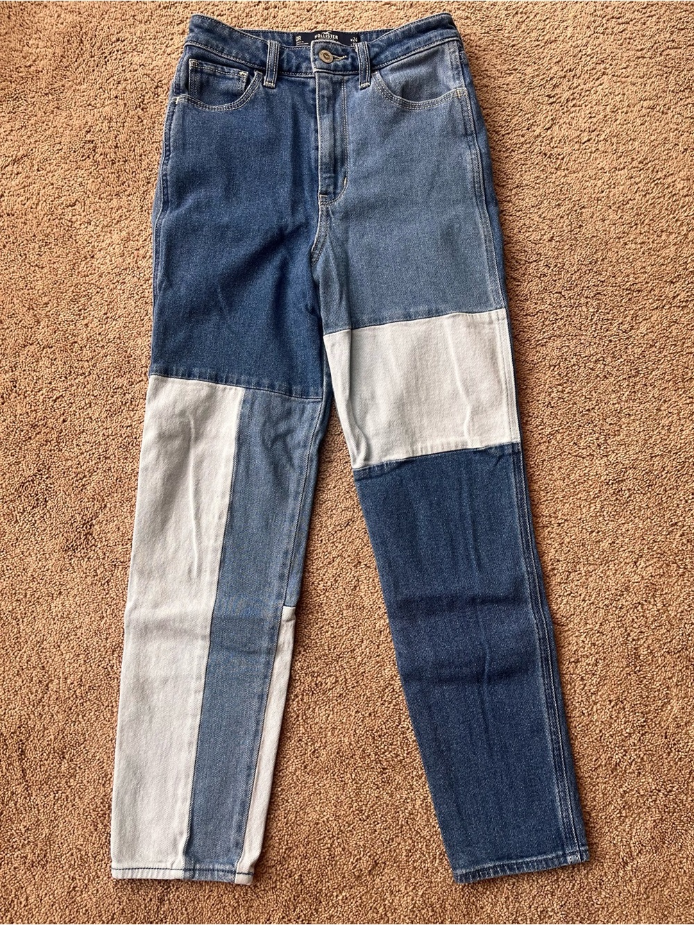Hollister Women's Two-Tone Patchwork Straight Leg Jeans - Blue